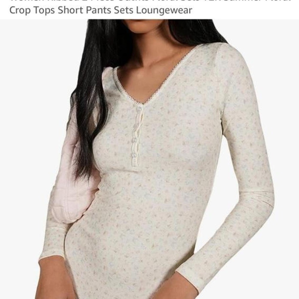 White & pink floral romper with button up front‎